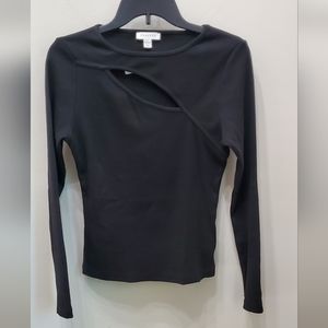 Topshop Black Ribbed Long Sleeve Keyhole Cutout Top 8-10